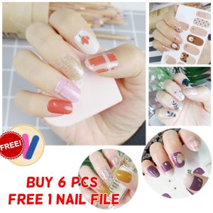 DIY Nails Sticker Girl Fingernails Sticker【BUY 6 Units FREE 1 Nail File】Cute Women Finger Nails Sticker Waterproof Exquisite Non-Toxic Manicure Sticker Ready Stock - Verena Borong