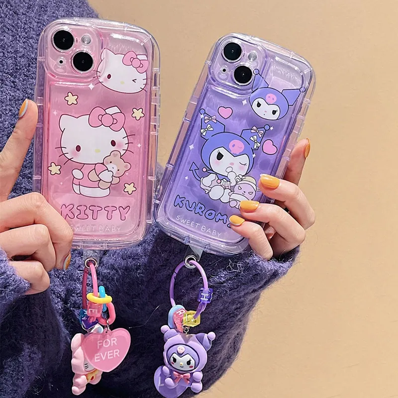 For OPPO Realme C53 Realme C15 C12 C25 C25S C21Y C25Y C17 Realme 7i C35  Cartoon Fashion Cute Hello Kitty Transparent Phone Case with Doll Soft  Anti-fall Anti-shock Protection Back Cover