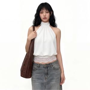 Áo Tank Top Nữ Cổ Yếm Viền Ren Dáng Ôm Hở Lưng Thời Trang Mùa Hè