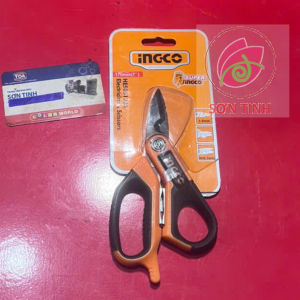 Kéo cắt dây điện cao cấp 170mm chất liệu thép không rỉ mạ titan INGCO HES051708. Kéo cắt vải giấy đa năng HSCRS832558