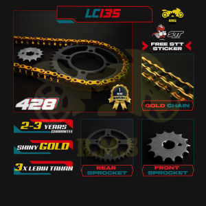Yamaha LC135 (V1 – V8) 428 Front & Rear Black Sprocket Set with Gold Chain – Heavy Duty Combo Set with Green O-Ring Seals