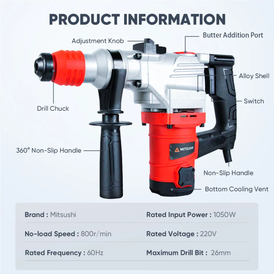 Gift 5pcs Drill Bits】Mitsushi MDC2926A Industrial Rotary Hammer