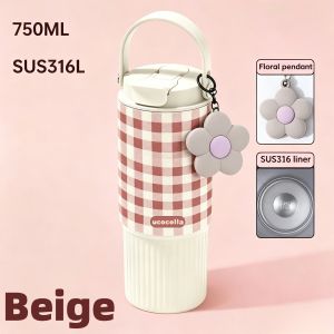 【Ucocolla】Tumbler 750ML(25OZ) Hot and Cold 316 Stainless Steel Water Bottle with Handle&Straw Office