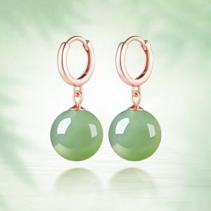 Simple Natural Hetian Jade Light Green Round Bead S925 Silver Women Earrings with Certificate
