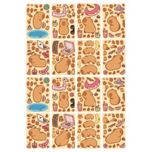 8pcs/16pcs Removable Capybara Puzzle Sticker Suitable for Party Decorations and Gift Wrapping Waterproof Decal
