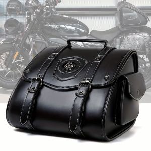 Retro Motorcycle Rear Seat PU Leather Universal Motorbike Storage Package Head Tail Hanging Bag2026