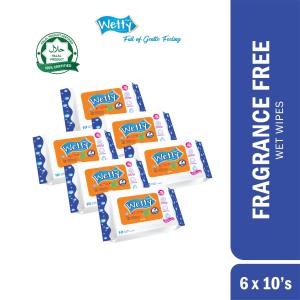 Wetty Antibacterial Fragrance and Fragrance Free Wet Tissue Wet Wipes Tuala Basah Baby Wipes Wetty 6 pack x 10’s