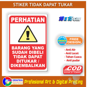 Stiker barang yang sudah dibeli tidak dapat tukar kembalikan sticker informasi pembeli toko warung