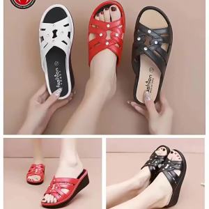 [Free Shipping] Womens Summer Home Slippers Thick-Soled Non-Slip Soft-Soled Wedge Heel Simple Waterproof Outdoor Slippers for Mothers