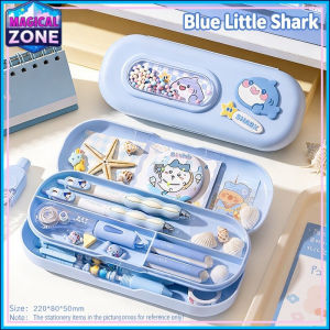 Double Layer Cartoon Pencil Box Large Capacity Plastic School Organizer & Decorative Case for Kids