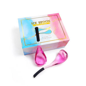 1Pair Glass Ice Spoon with Rose Aloe Vera Pure Dew Skin Beauty Liquid Ice Massage For Face
