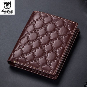 BULLCAPTAIN High-End กระเป๋าเงินหนังผู้ชายธุรกิจ Multi-ช่องเสียบบัตร RFID Anti-วิทยุความถี่ลูกวัวหัวกระเป๋าสตางค์ผิวนูน QB0204