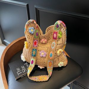 NOER Boho Women Shoulder Bag Floral Crochet Large Capacity Handbag Multicolor Tote Bag