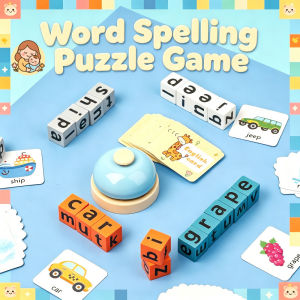 Word Puzzle Letter Spelling Blocks Wooden Alphabet Montessori Educational Toy Kids Learning