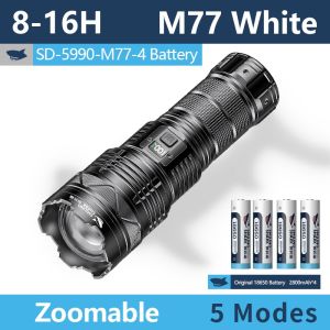 Smiling Shark Flashlight Original SD5990 Super Bright Torch light Led M77 10000LM Powerful Strong Bright Long Shot USB Rechargeable Zoomable Torch 11200mAh Power Dispaly Outdoor Camping Fishing Hiking Car Emergency With Hammer Lamp