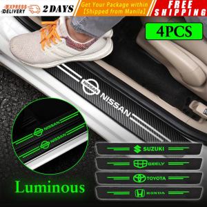 4Pcs Luminous Car Door Sill Protector Plate Rear Trunk Bumper Threshold Stickers for Toyota Ford Logo Micra 350Z Serena Versa Kicks Luminous-Sill-Sticker