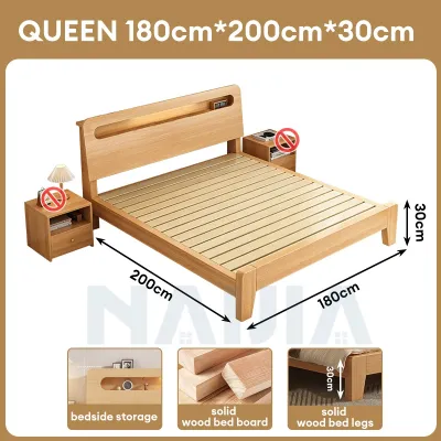 NAIJIA Katil Queen Queen Bed Frame With Soft Upholstery Solid Wood Heavy Duty Bed實木床