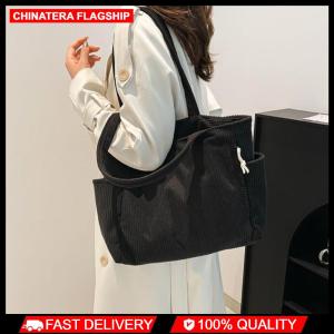 Women Corduroy All-Match Tote Bag Large Capacity Soft Underarm Bag Solid Color Leisure Shoulder Bag Travel Shopping Work Handbag