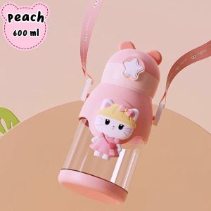 กระบอกน้ำ กระติกน้ำลายการ์ตูน พร้อมสายครอบกันรั่วมีสายคล้อง น้ำหนักเบา พกพาสะดวก ขนาด600ml พร้อมส่งที่ไทย