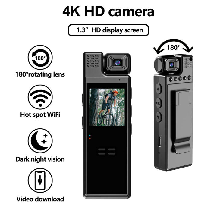 4K UHD Mini Body Camera with Audio and Video Recording 180°Lens