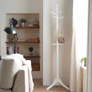 FFBH Floor Hanger Coat Racks Modern Simple Single Pole Coat Rack Nordic Living Room Solid Wood Rotatable Rack Artistic Home Furniture Z5Q1T