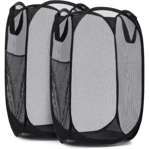 【NEW A 】Large Laundry Basket Collapsible Mesh Pop Up Laundry Hamper Side Pocket Breathable Clothes Storage Laundry Storage Organization