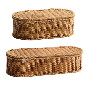 Multipurpose Natural Rattan Handwoven Storage Basket With Space Saving Designs for Cabinets Portable for Books and Toy