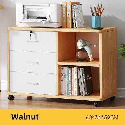 【Removable Wheels】Home Office File Cabinet with Lock Wooden Locker Data Storage Cabinet Drawer Movable Bookcase