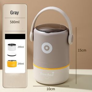 NEXASHOP 580ml/820ml Thermal Lunch Box Double Layer Stainless Steel Food Soup Container Portable Leak-Proof Insulated Box for OfficeSchool