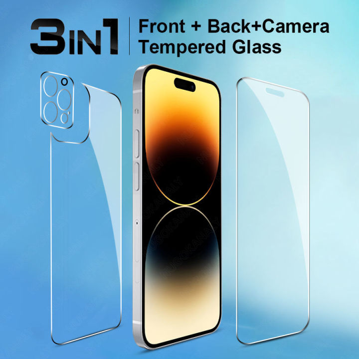 3-in-1 Back Tempered Glass for IPhone 15 Pro Max 15 Plus 11 12