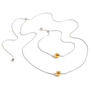 Adjustable Stainless Steel Necklace and Bracelet Set for Men and Women with Elegant Gold and Silver Sphere Pendant