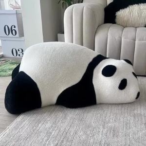 FFBH Simple Figurine Lying-Down Panda Floor Plush Ornaments Living Room Creative Miniatures Indoor Decoration Housewarming Gift J6H9P