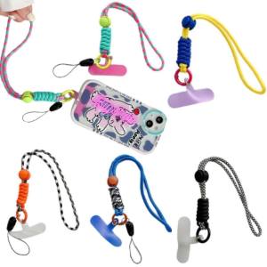 Korean Style Mobile Phone Chain Ring Cord For Keys With Patch Luxury Wristband Hanging Mobile Phone Holder Contrasting Color Rope Keychain Phone Holder Rope keychain charging cable