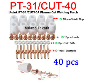 40pcs Tip Nozzle Plasma Cutter Tip Electrodes Ujung Plasma Cutter Untuk 40A/PT-31 CUT40 LGK40
