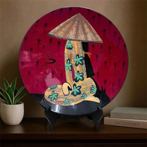 Dĩa Sơn Mài Cao Cấp Thanh Bình Lê – Họa Tiết Cô Gái Quỳ | Dát Vàng/Bạc – Khảm Trứng | Size 20/25/45 cm