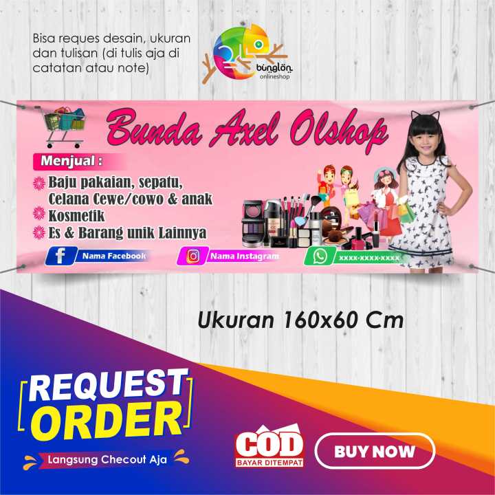 Spanduk 160x60 Banner Olshop Toko Baju dan Kosmetik Custom Desain