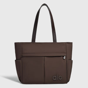 ALO Women Multi‑pocket Nylon Tote Bag Front Zipper Pockets Side Bottle Slot Large Capacity Office Laptop Shoulder Handbag For Ladies