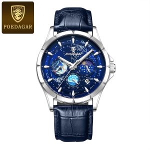 POEDAGAR Đồng Hồ Cho Nam Giới Ban Đầu Trên Bán Kinh Doanh bầu trời đầy sao Không Thấm Nước Đồng hồ phát sáng Ngày Nam Thường Ngày Đồng Hồ