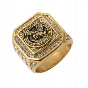 Kuya Men Eagles Ring Rhinestone TFOE Ring Gold Plated Solid Stainless Steel Gift Size 7-15