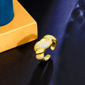 Sequito Phụ Nữ Sang Trọng trang sức ngón tay mạ bạc Vàng màu vàng Micro Pave Lấp Lánh AAA Zircon lập phương Tuyệt Đẹp Vòng tay hở Có Thể Điều Chỉnh Phụ Nữ Nhẫn Cho Prom Đảng Sr134