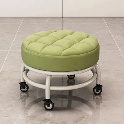 HTF Small Stool with Wheels Baby Mini Round Chair Stool With Sofa Cushion Foot Pulley Moving Stool