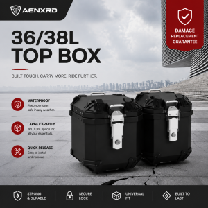 Aluminum alloy top box for motorcycle tail box waterproof and durable Side boxes for motorcycles 2 aluminum storage boxes of 36/38 liters each suitable of motorcycles hanging bags tail boxes rear storage boxes for motorc