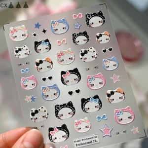 CX🎄💓💥 Kawaii Hello Kitty Dán Móng Tay Phim Hoạt Hình Leopard In Hat Bow Headgear Kitty Làm Móng Tay Decal Tự Làm Móng Tay Nghệ Thuật Trang Trí