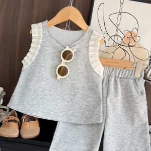 Menoea mùa hè mới cô gái thể thao và quần áo đi chơi bộ không tay giản dị hàng đầu + quần short hai bộ chi tiết trẻ em quần áo phù hợp với trang phục trẻ em 3-7 năm trang phục