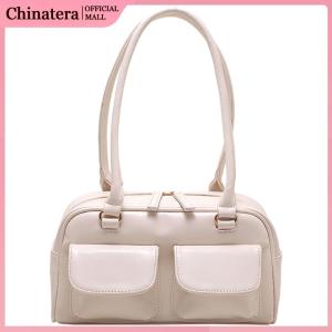 Retro Tote Handbags Double Pocket PU Leather Top-handle Bags Fashion Solid Designer Armpit Bag Casual Zipper Portable Ladies Purses