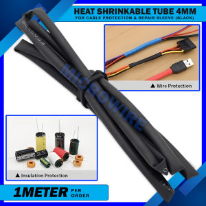 MW 4mm Heat Shrink Tubing – 1 Meter Black Polyolefin Cable Sleeve & Wire Protection