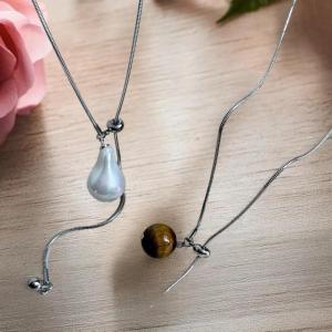 [fenggongshuode] Stainless Steel Pearls Long With Baroque Pearls Necklace For Women Adjustable Chain Sweater Accessories Fashion Jewelry