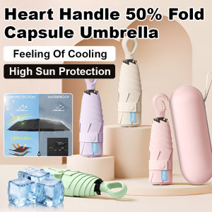 Portable Umbrella Heart Handle Five Fold Capsule/Sun Protection Cooling/Travel Compact Umbrella For Women/Lightweight UV Blocking/Fashion Accessory