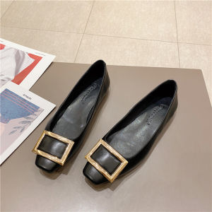 G72024 Spring New Trendy Style Same as Influencers rv Patent Leather Square Buckle Flat Heel Square Toe Shallow Mouth Womens Shoes for Commuting 33157/7