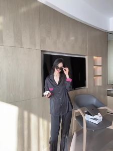 YASE[ Black Charm Barbie ] Xiaohongshu Hot Ice Silk Pajamas Womens High-End Lace Suit Can Be Outerwear Homewear ㏇L0514